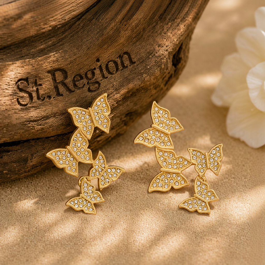 Cubic Zirconia & 18K Gold-Plated Linked Butterfly Drop Earrings