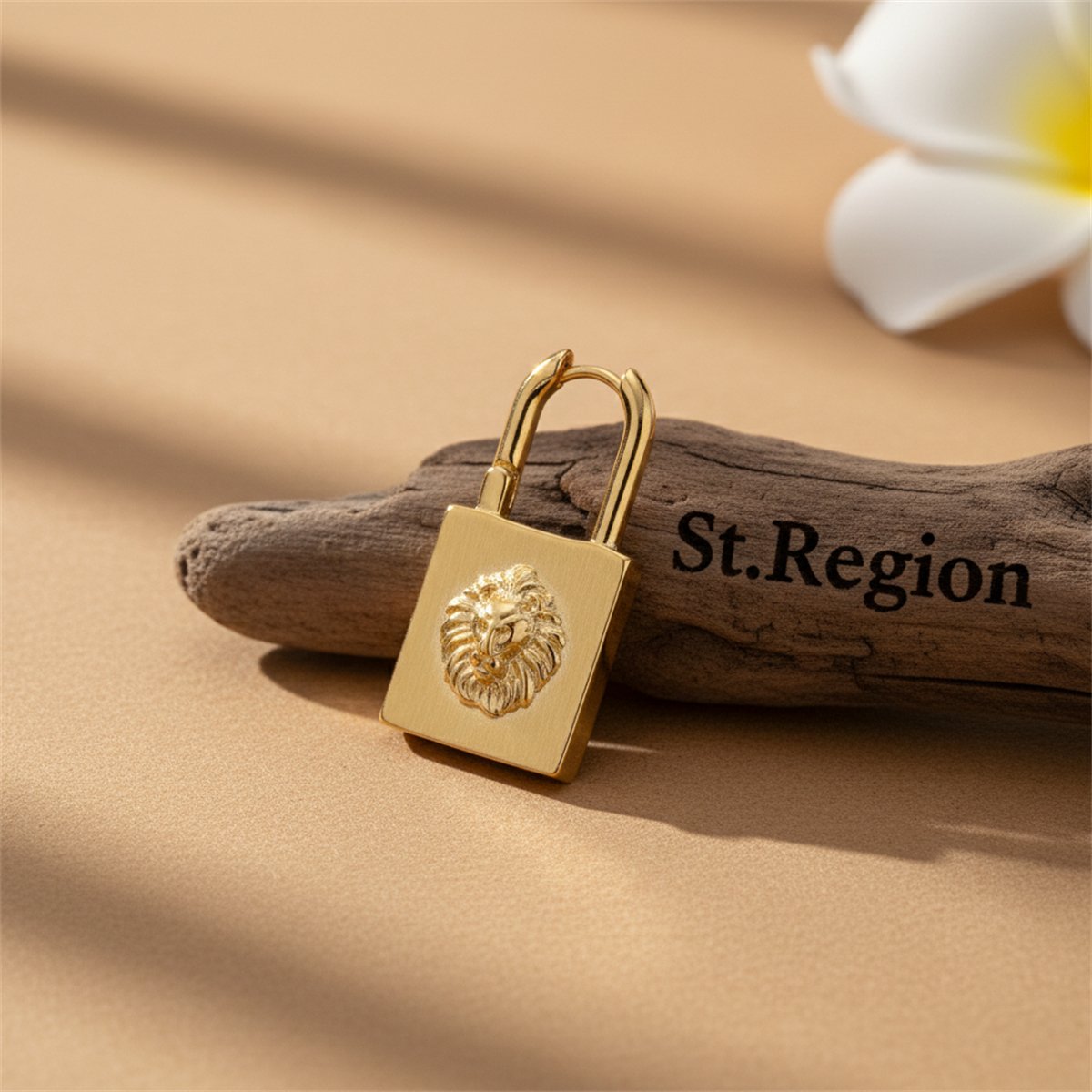 18K Gold-Plated Lion Lock Drop Earrings, gold huggie earrings, everyday style, front view