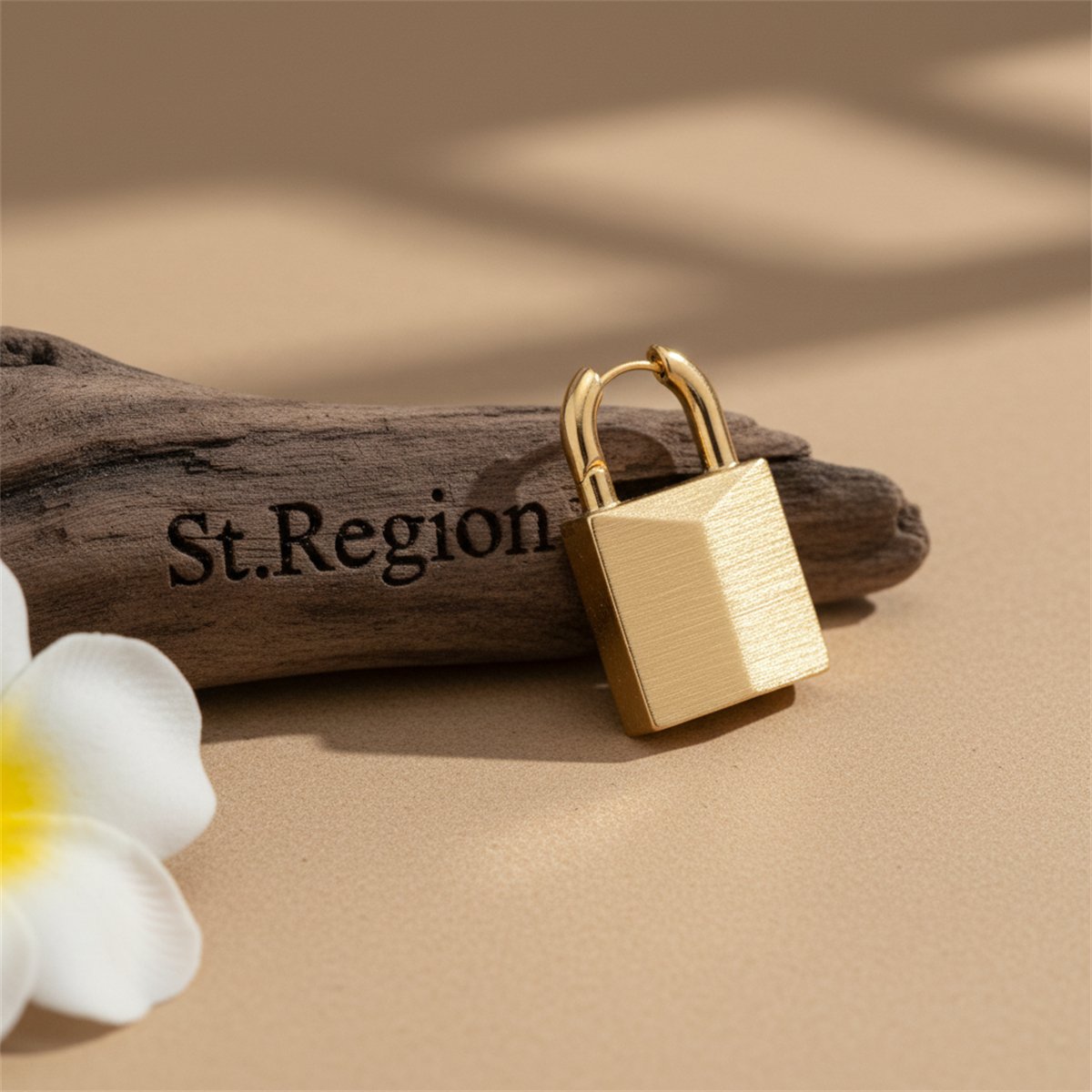18K Gold-Plated Lock Drop Earrings, gold drop earrings for women, elegant gift for her, front view