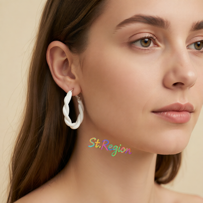 White Enamel Twine Hoop Earrings