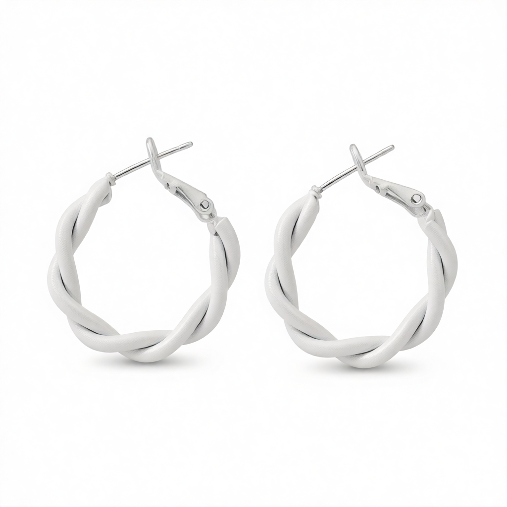 White Enamel Twine Hoop Earrings