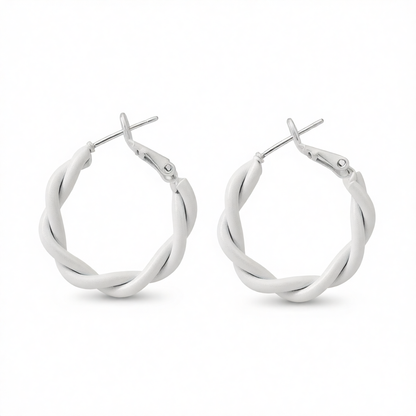 White Enamel Twine Hoop Earrings