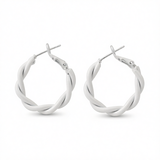 White Enamel Twine Hoop Earrings