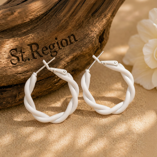 White Enamel Twine Hoop Earrings