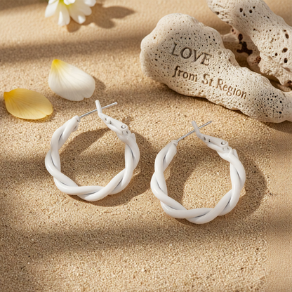White Enamel Twine Hoop Earrings
