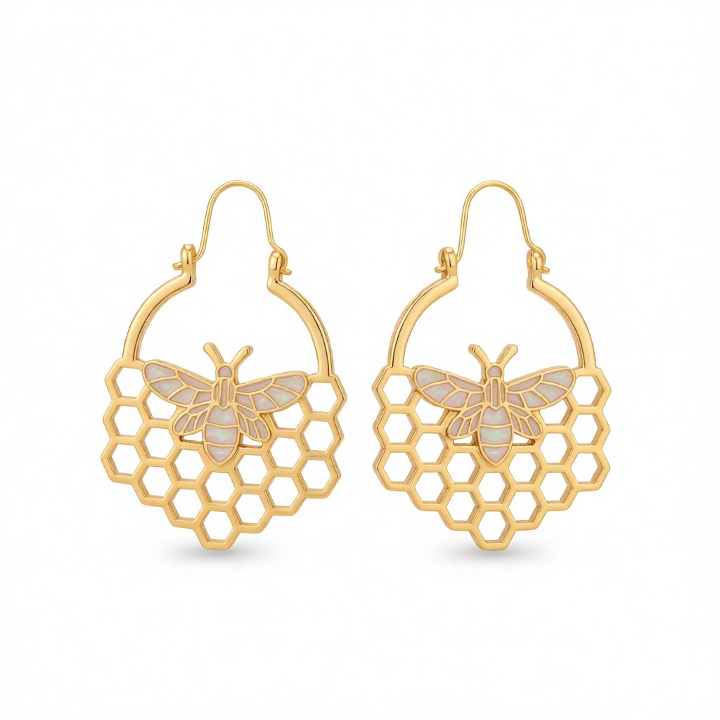 18K Gold-Plated Bee Honeycomb Drop Earrings