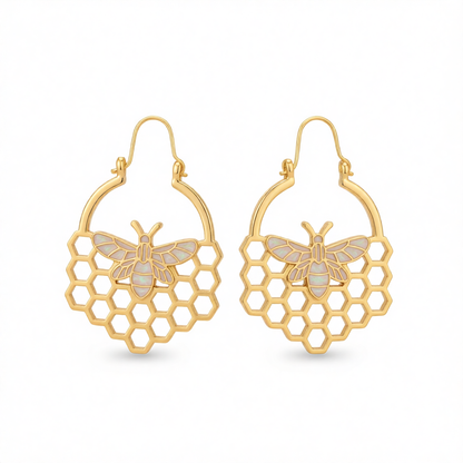 18K Gold-Plated Bee Honeycomb Drop Earrings