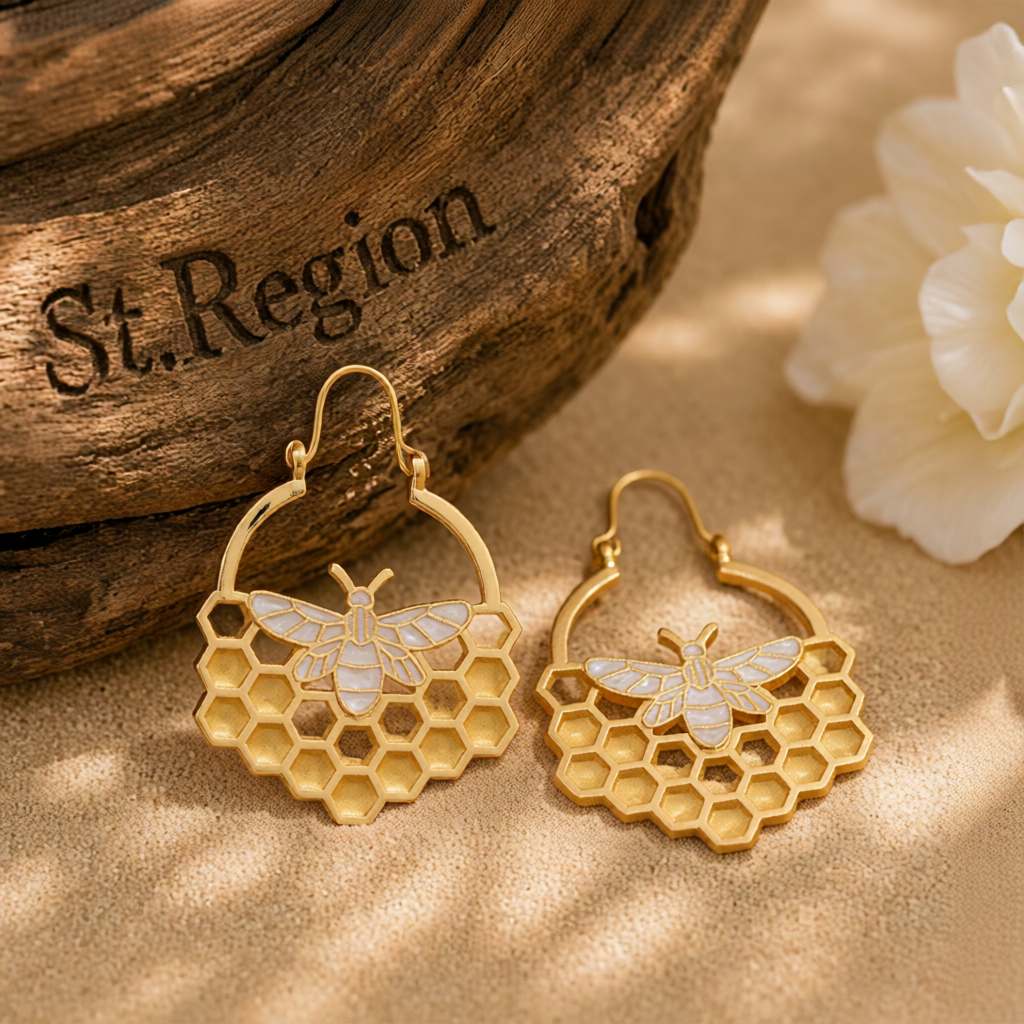 18K Gold-Plated Bee Honeycomb Drop Earrings