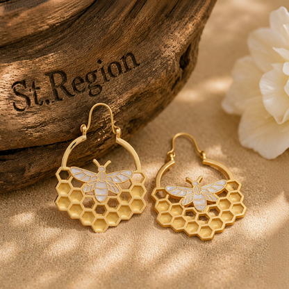 18K Gold-Plated Bee Honeycomb Drop Earrings