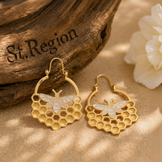 18K Gold-Plated Bee Honeycomb Drop Earrings