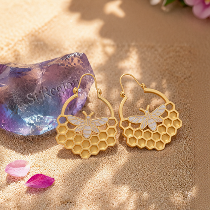 18K Gold-Plated Bee Honeycomb Drop Earrings