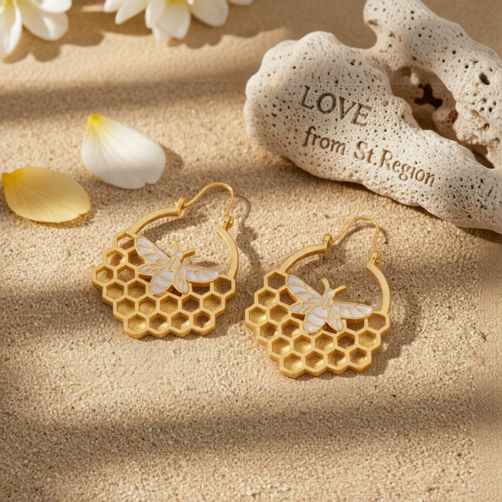 18K Gold-Plated Bee Honeycomb Drop Earrings