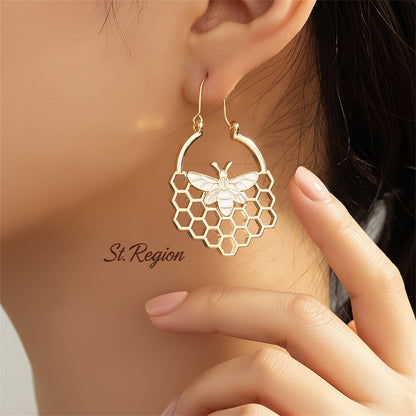 18K Gold-Plated Bee Honeycomb Drop Earrings