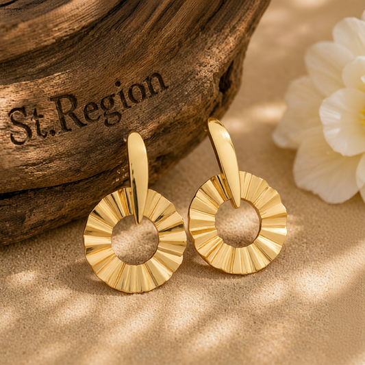 18K Gold-Plated Open Lotus Leaf Drop Earrings