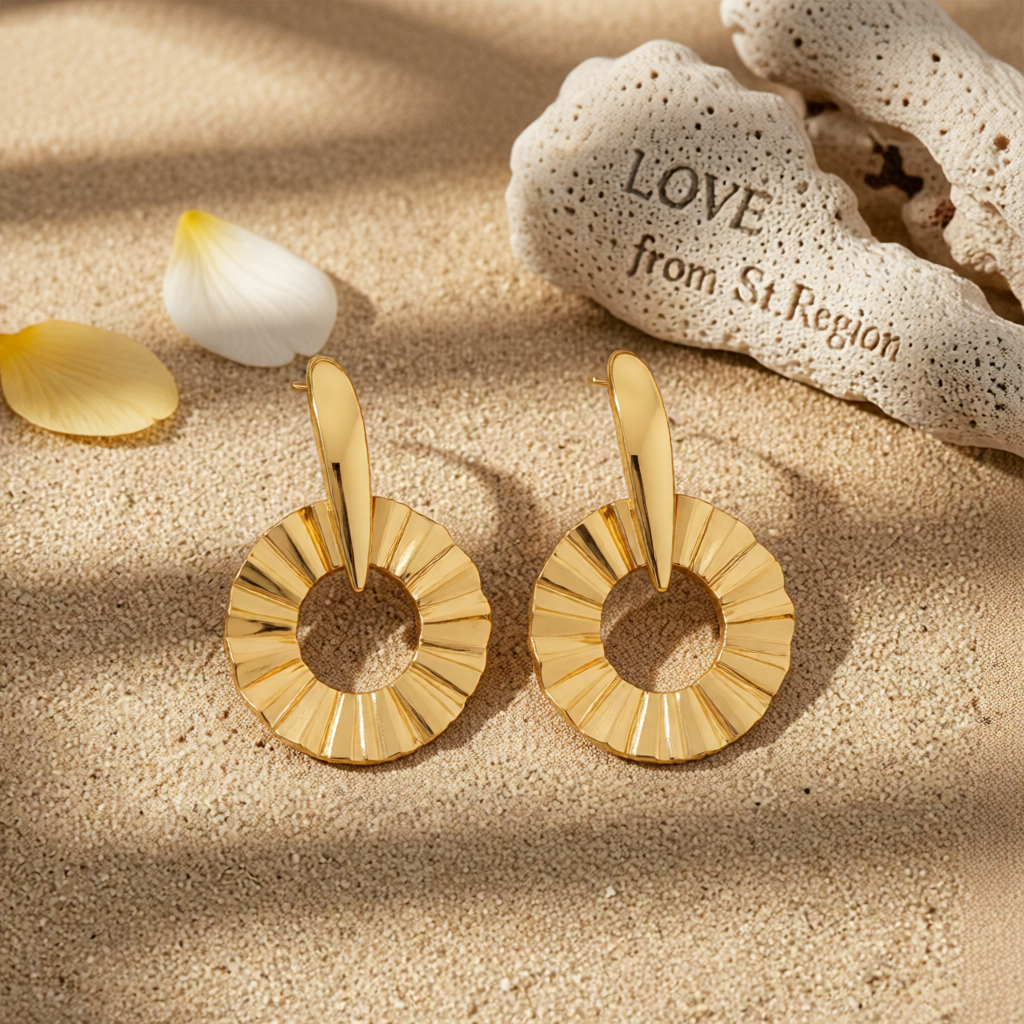 18K Gold-Plated Open Lotus Leaf Drop Earrings