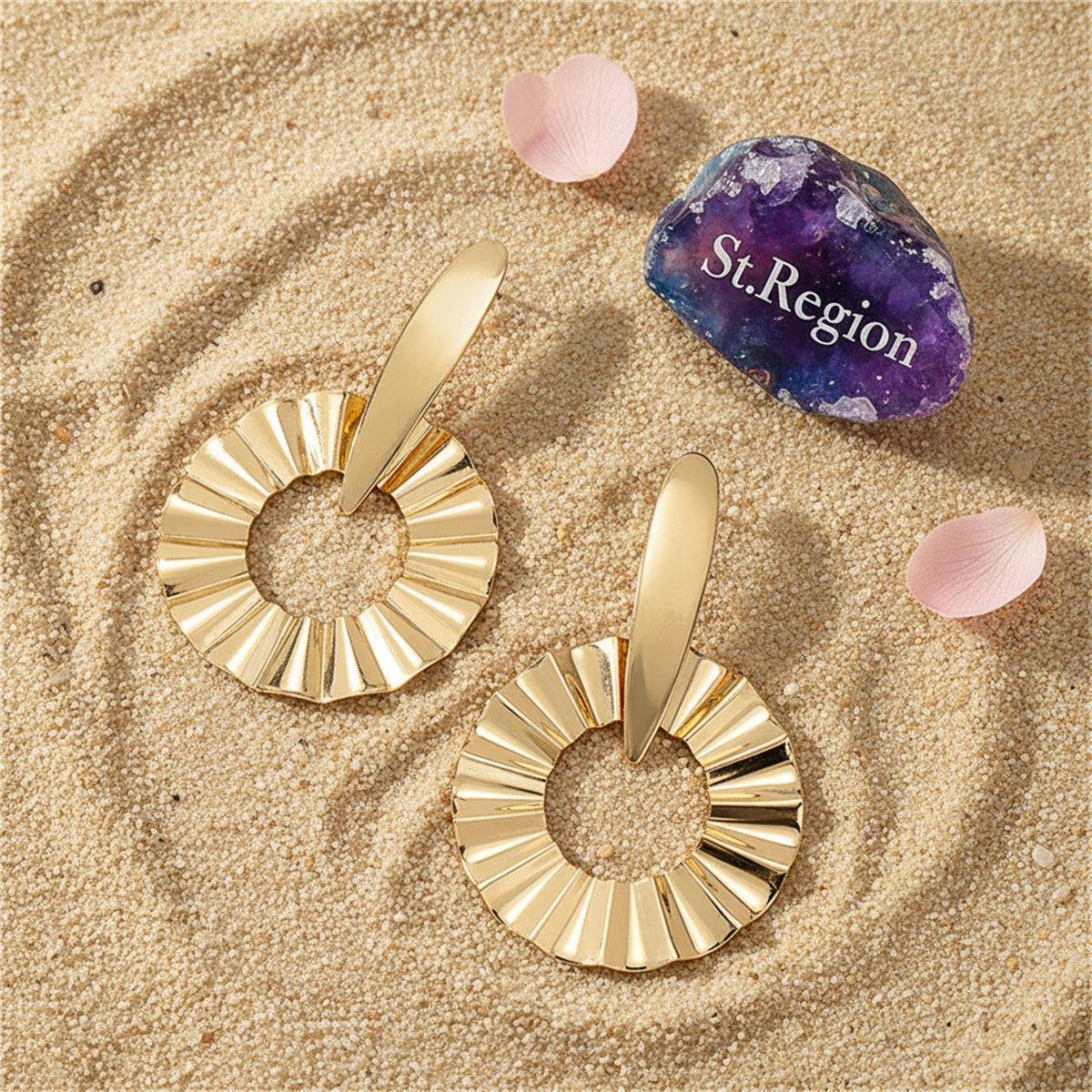 18K Gold-Plated Open Lotus Leaf Drop Earrings