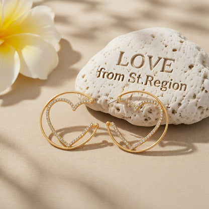 Cubic Zirconia and 18K Gold-Plated Heart Huggie Earrings, gold huggie earrings, elegant gift for her, lifestyle look