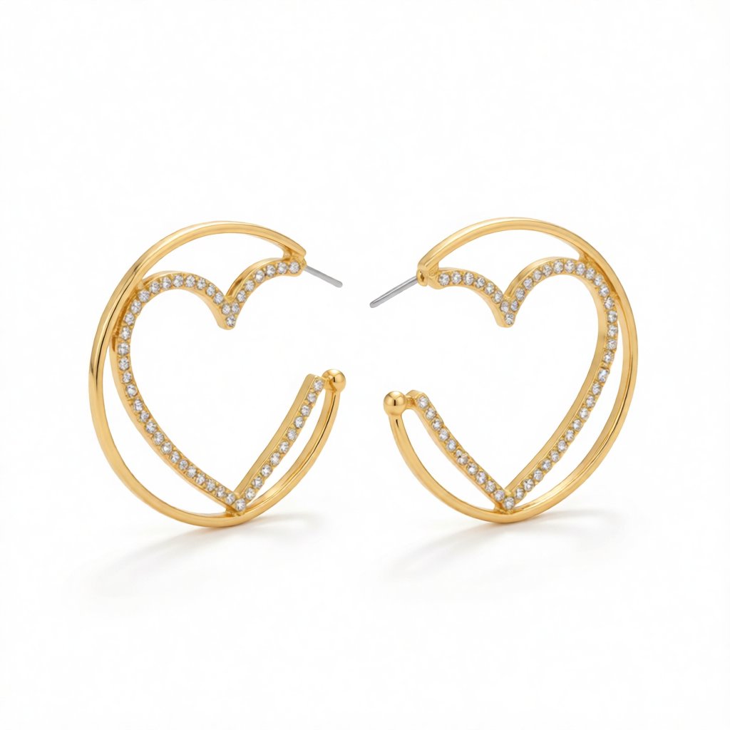 Cubic Zirconia and 18K Gold-Plated Heart Huggie Earrings, gold huggie earrings, elegant gift for her, side view