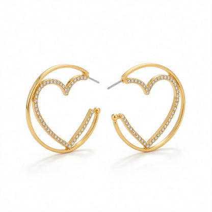 Cubic Zirconia and 18K Gold-Plated Heart Huggie Earrings, gold huggie earrings, elegant gift for her, side view