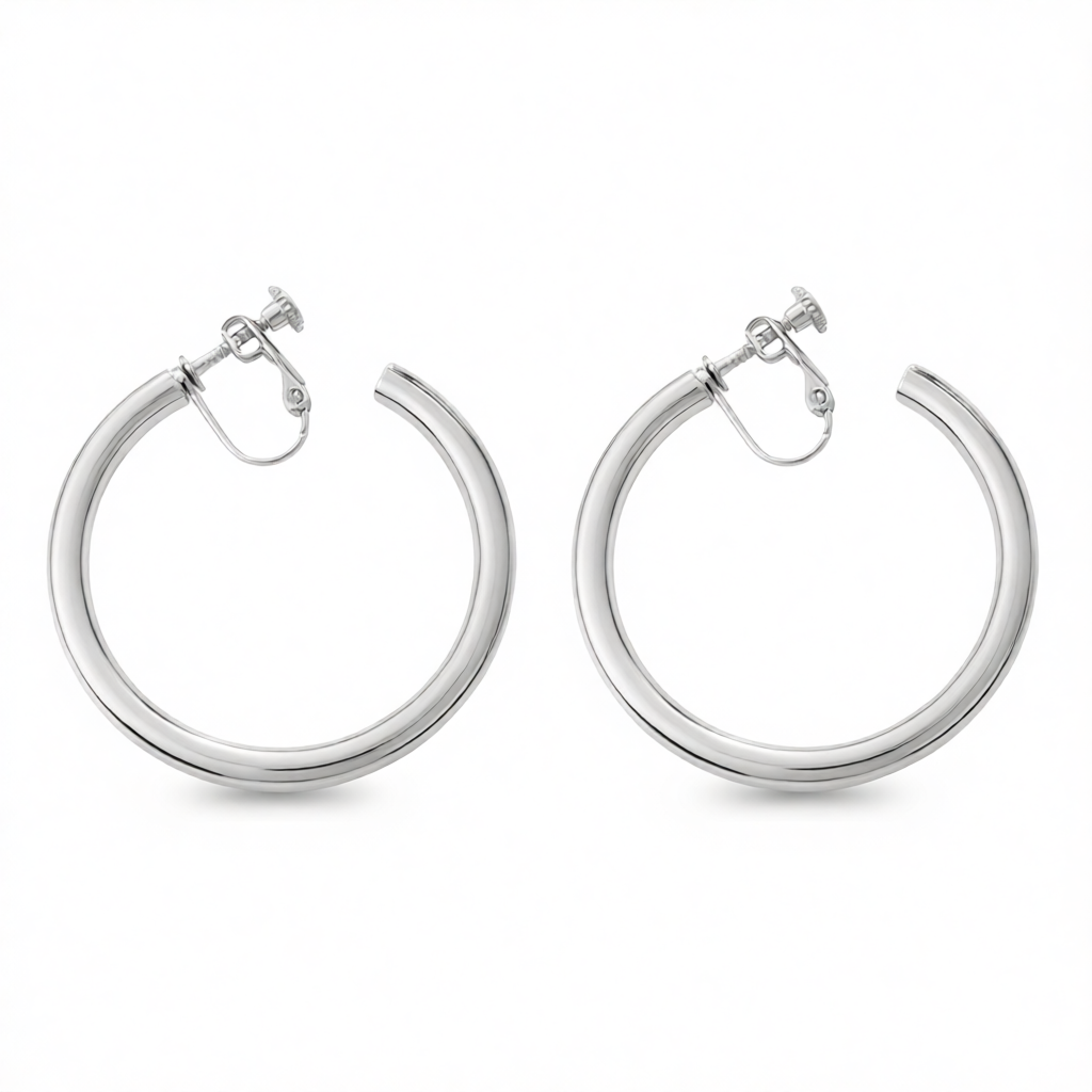 Silver-Plated Beveled Huggie Earrings