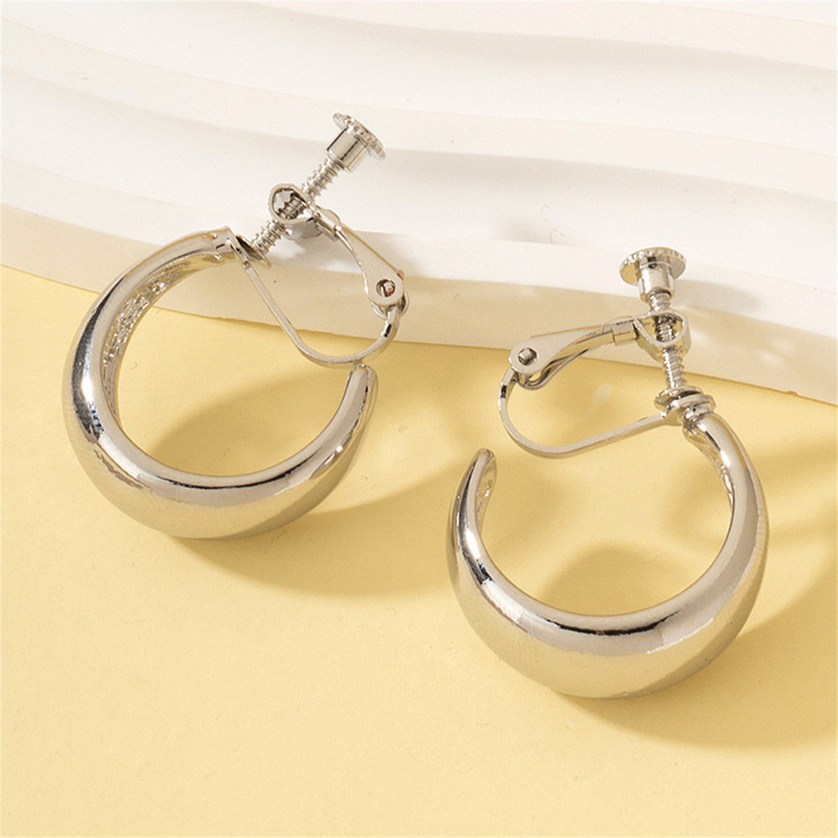 Silver-Plated Beveled Huggie Earrings