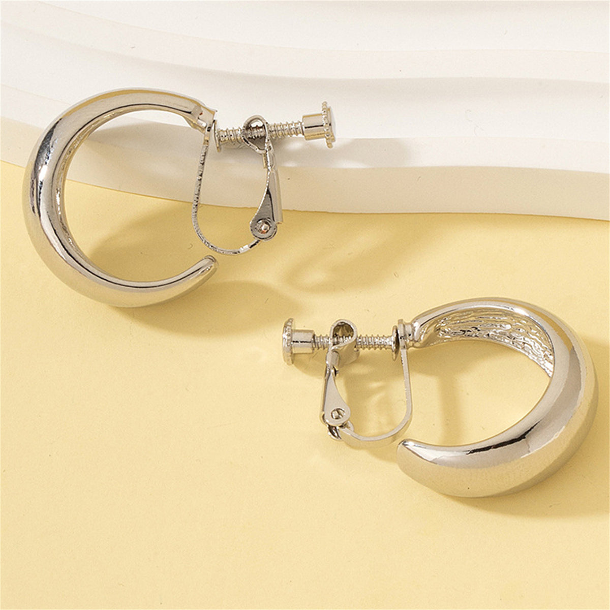 Silver-Plated Beveled Huggie Earrings