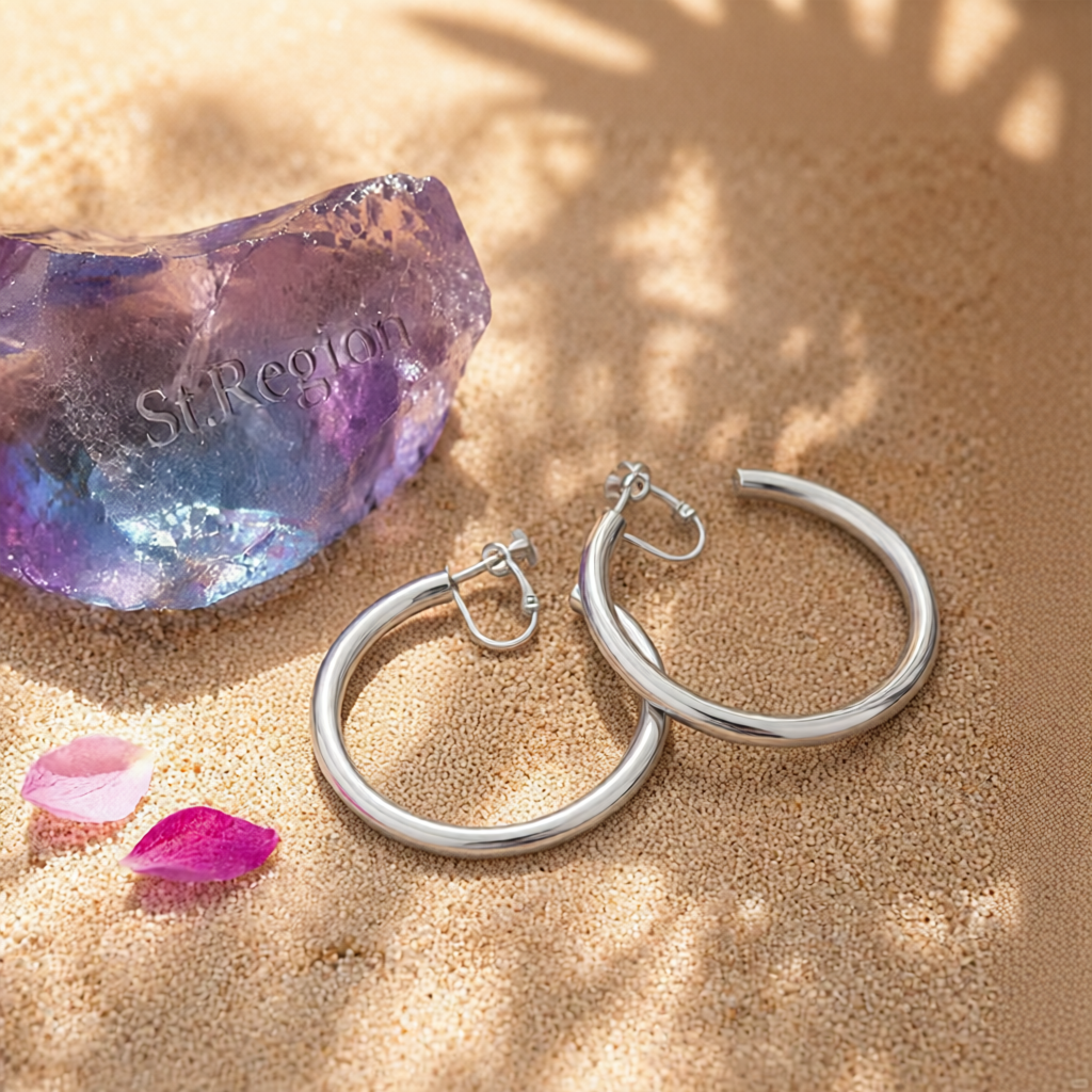 Silver-Plated Beveled Huggie Earrings