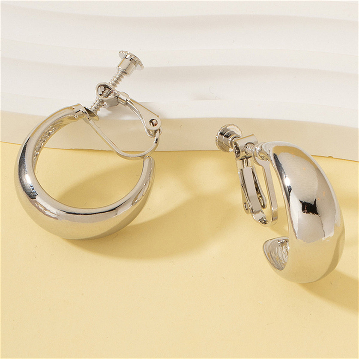 Silver-Plated Beveled Huggie Earrings