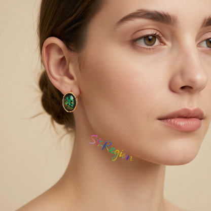 Green Resin & 18K Gold-Plated Oval Huggie Earrings