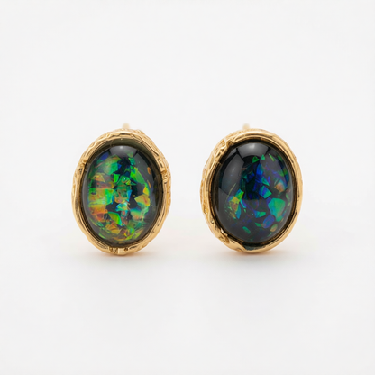 Green Resin & 18K Gold-Plated Oval Huggie Earrings