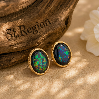Green Resin & 18K Gold-Plated Oval Huggie Earrings