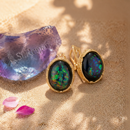 Green Resin & 18K Gold-Plated Oval Huggie Earrings