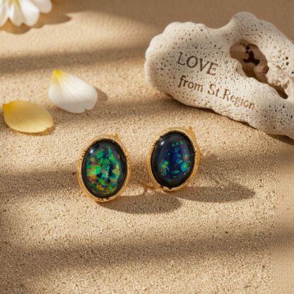 Green Resin & 18K Gold-Plated Oval Huggie Earrings