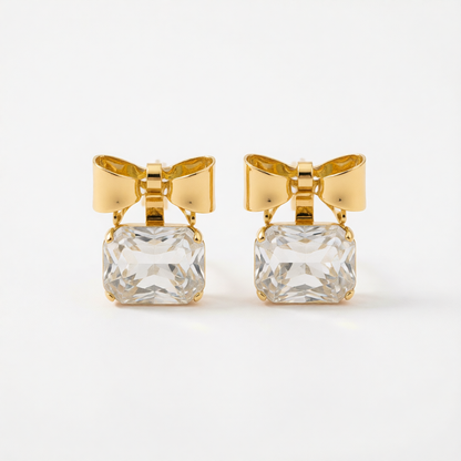 Crystal & 18K Gold-Plated Bow Square Stud Earrings