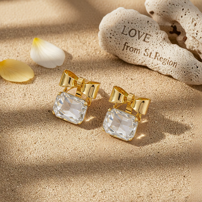 Crystal & 18K Gold-Plated Bow Square Stud Earrings
