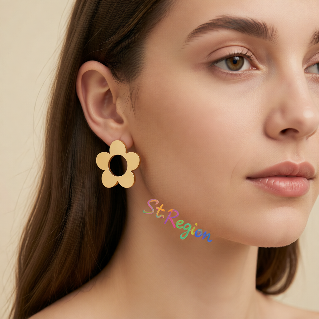 18K Gold-Plated Open Flower Stud Earrings