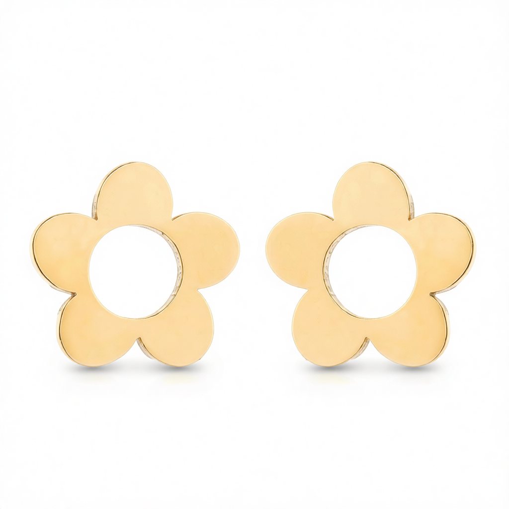 18K Gold-Plated Open Flower Stud Earrings