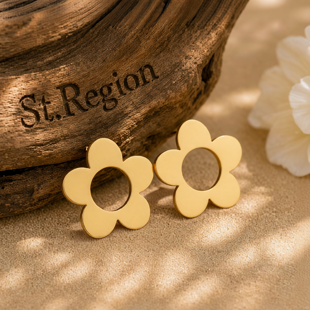 18K Gold-Plated Open Flower Stud Earrings