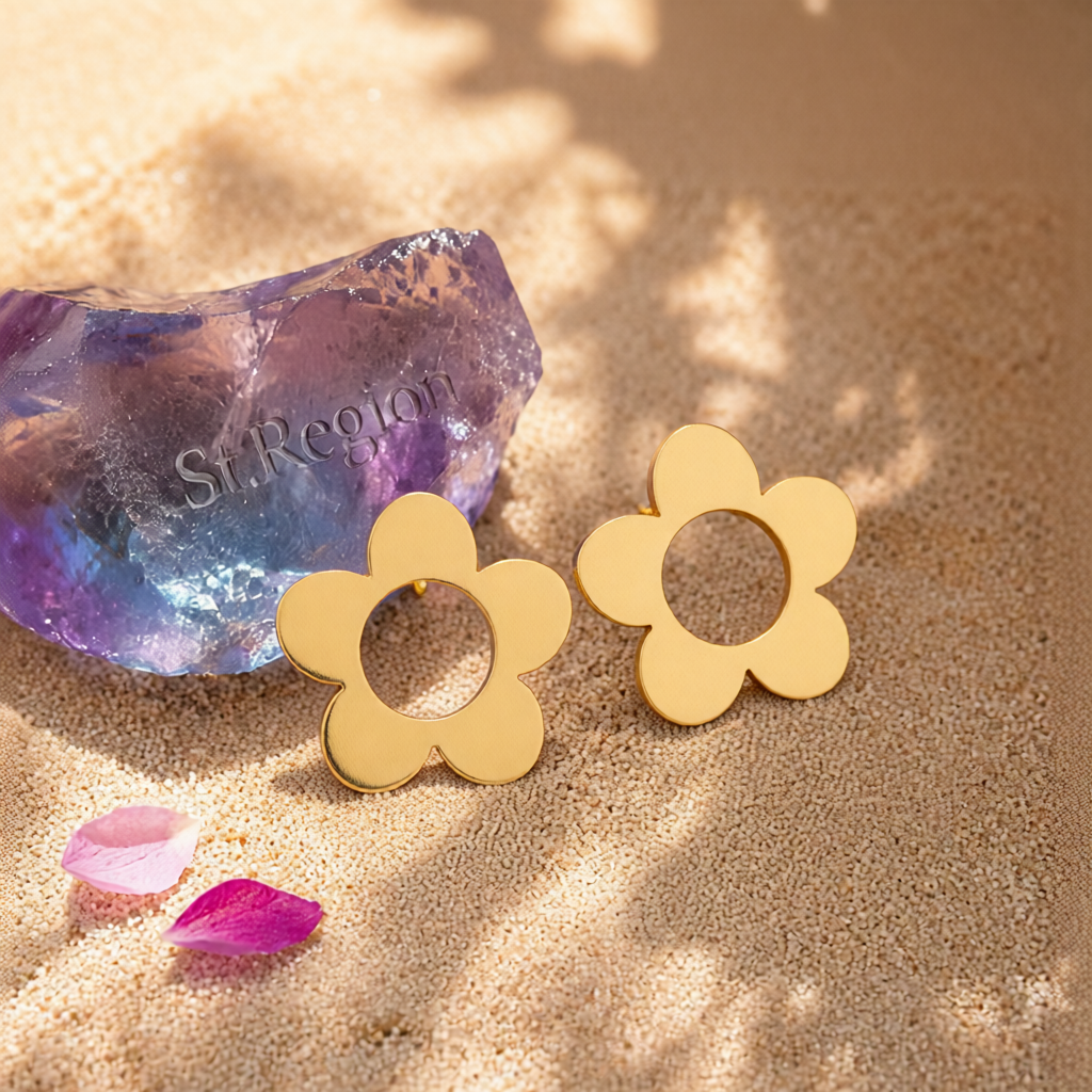 18K Gold-Plated Open Flower Stud Earrings