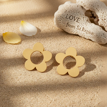 18K Gold-Plated Open Flower Stud Earrings
