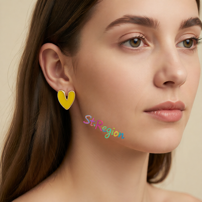 Yellow Enamel & 18K Gold-Plated Heart Stud Earrings