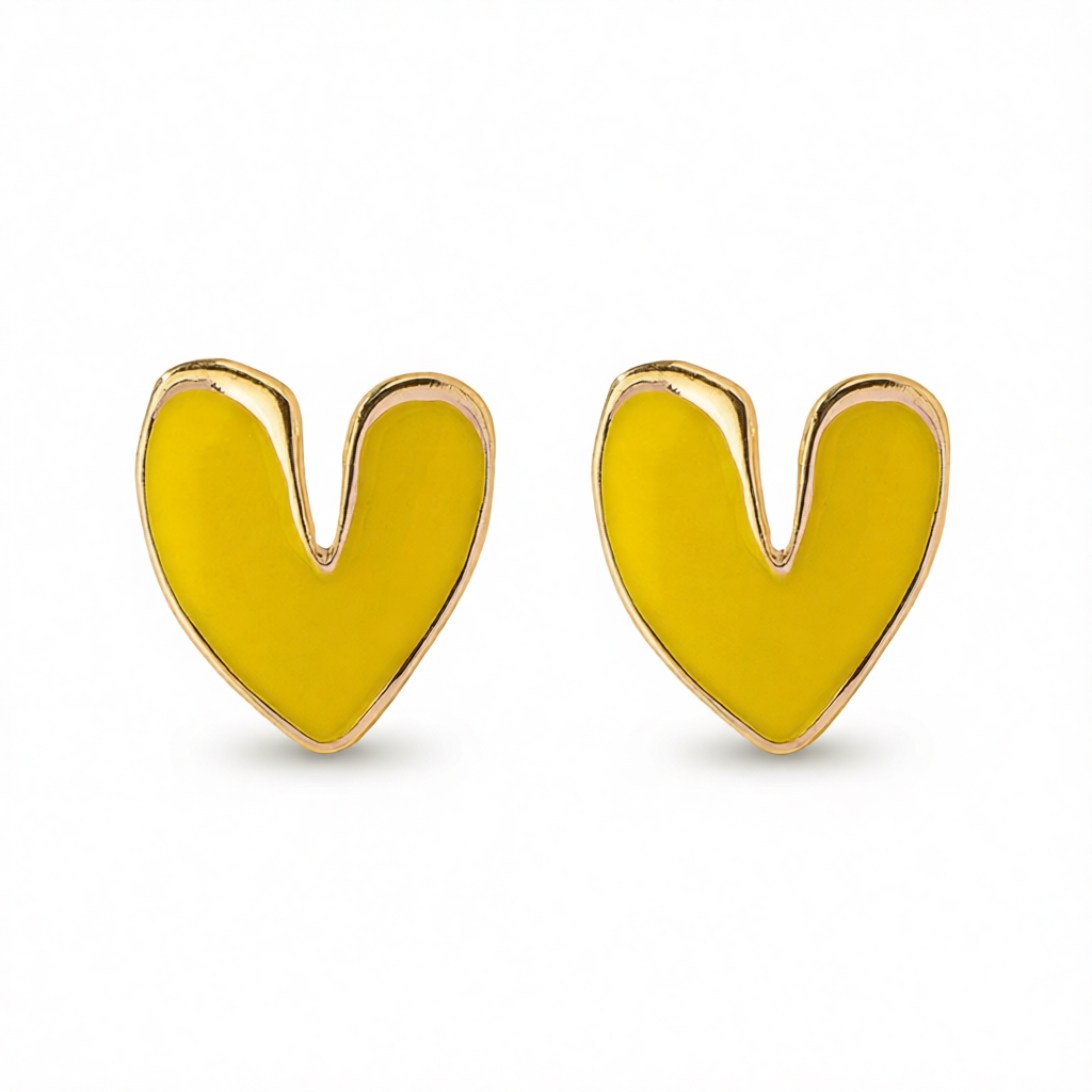 Yellow Enamel & 18K Gold-Plated Heart Stud Earrings
