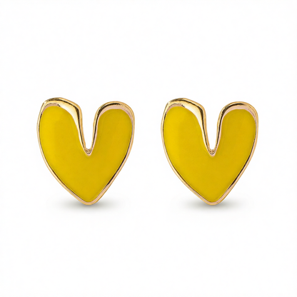 Yellow Enamel & 18K Gold-Plated Heart Stud Earrings