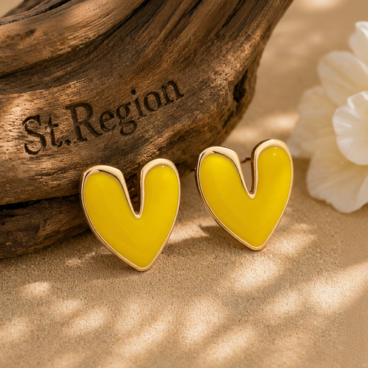 Yellow Enamel & 18K Gold-Plated Heart Stud Earrings