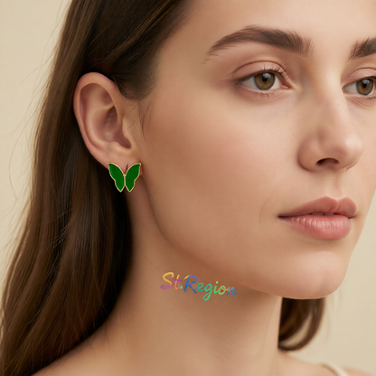 Green Enamel & 18K Gold-Plated Butterfly Stud Earrings