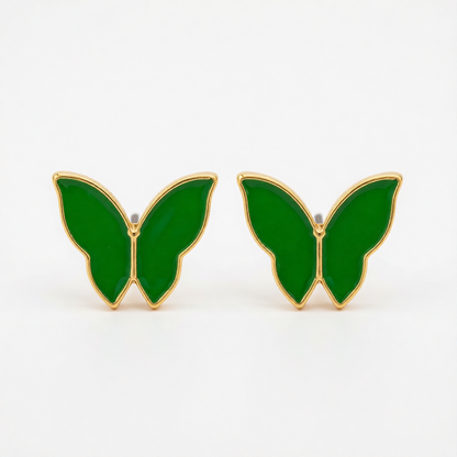 Green Enamel & 18K Gold-Plated Butterfly Stud Earrings