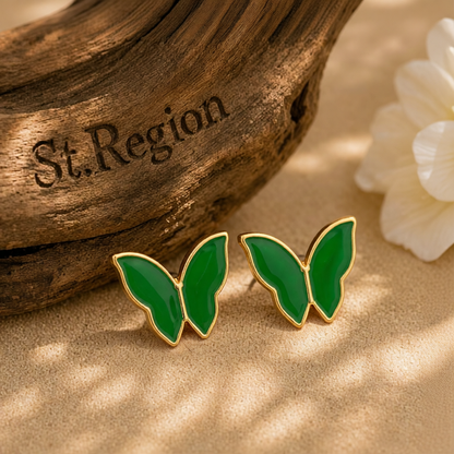 Green Enamel & 18K Gold-Plated Butterfly Stud Earrings