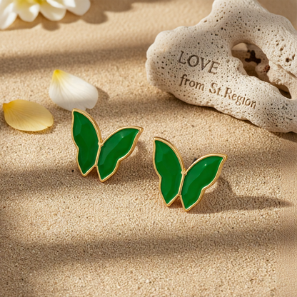 Green Enamel & 18K Gold-Plated Butterfly Stud Earrings