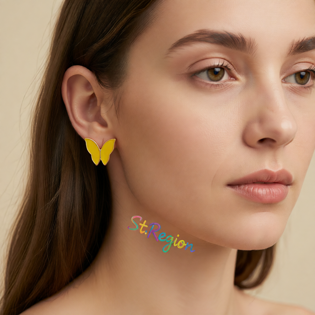 Yellow Enamel & 18K Gold-Plated Butterfly Stud Earrings