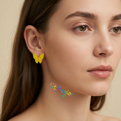 Yellow Enamel & 18K Gold-Plated Butterfly Stud Earrings